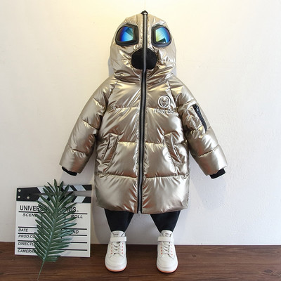 Stílusos hosszú gyerekkabát 3D elemmel fiúknak