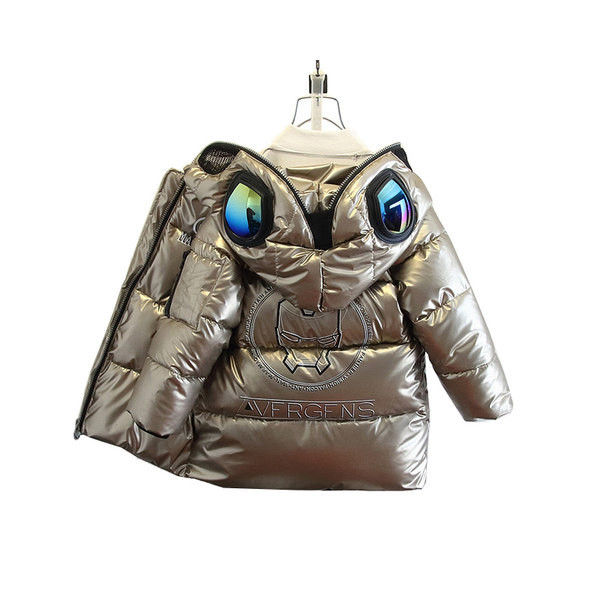 Stílusos hosszú gyerekkabát 3D elemmel fiúknak