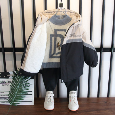 Gyerek téli kabát kapucnival és felirattal fiúknak