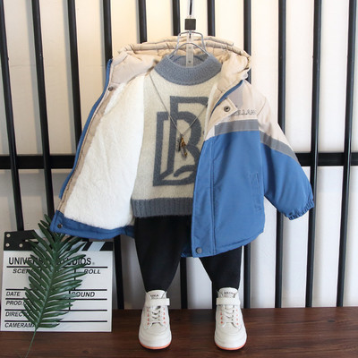 Gyerek téli kabát kapucnival és felirattal fiúknak