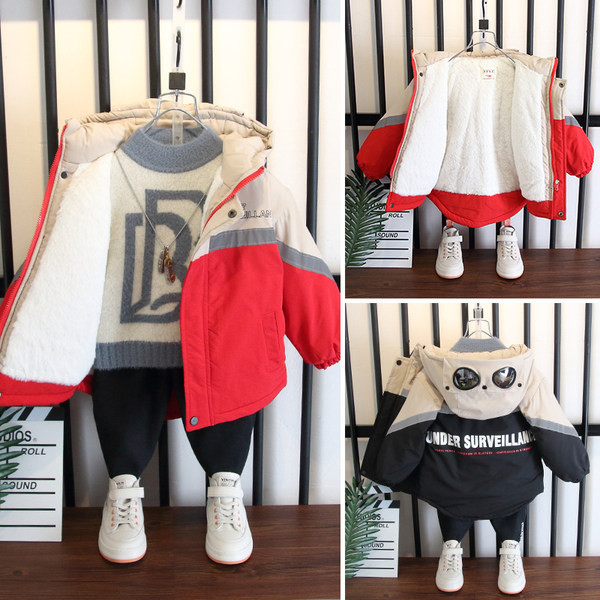 Gyerek téli kabát kapucnival és felirattal fiúknak