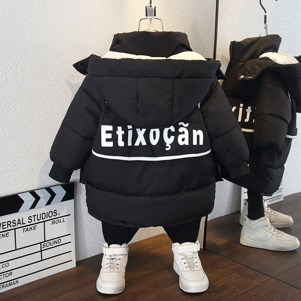 Moodne laste pikk jope kirja ja taskutega