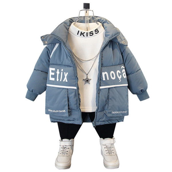 Moodne laste pikk jope kirja ja taskutega