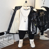 Modern gyerek téli kabát kapucnival fiúknak