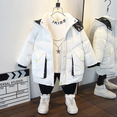 Modern gyerek téli kabát kapucnival fiúknak