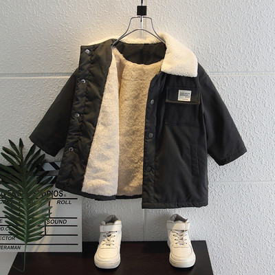 Gyermek téli kabát fiúknak vastag szoknyával és emblémával