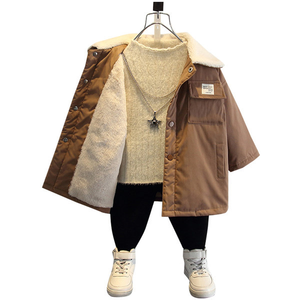 Gyermek téli kabát fiúknak vastag szoknyával és emblémával