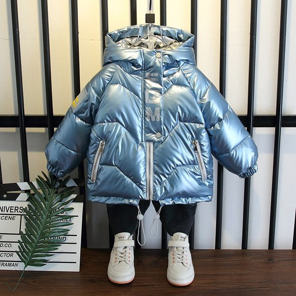 Fényes gyerekkabát kapucnival