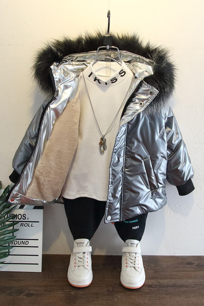 Dječja casual jakna s paperjem u sivoj i crnoj boji