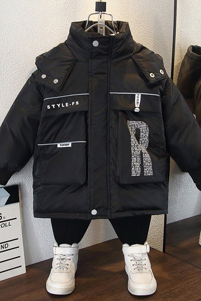 Taskute ja kapuutsiga laste vabaaja jope - must ja sinine