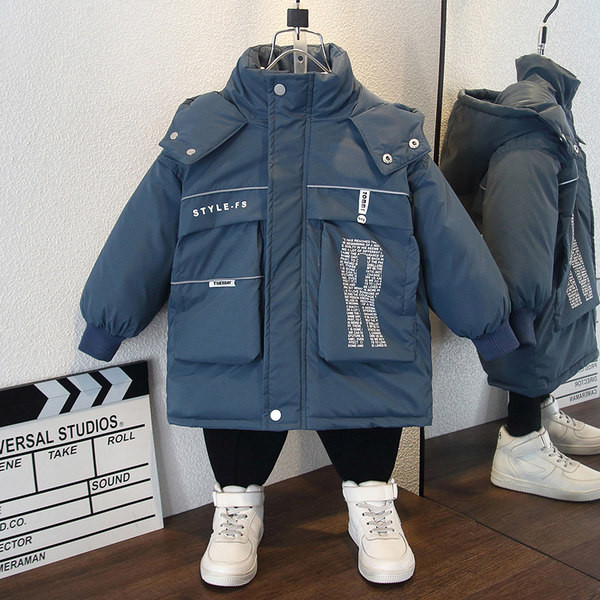 Taskute ja kapuutsiga laste vabaaja jope - must ja sinine