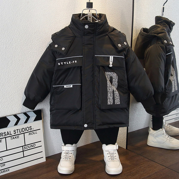 Taskute ja kapuutsiga laste vabaaja jope - must ja sinine