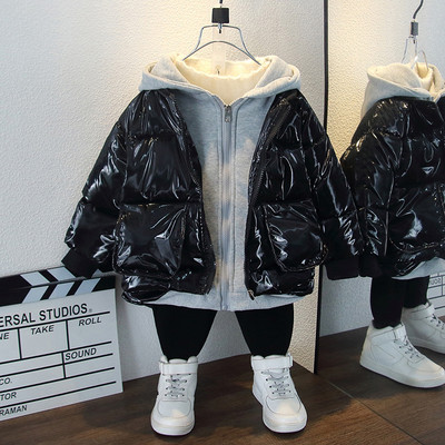 Modern gyerekkabát kapucnival - fekete és ezüst