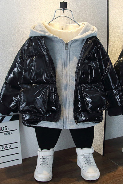 Modern gyerekkabát kapucnival - fekete és ezüst