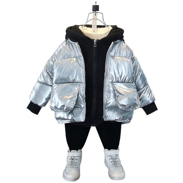 Modern gyerekkabát kapucnival - fekete és ezüst