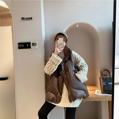 Φαρδύ καθημερινό γιλέκο με ψηλό γιακά και φερμουάρ