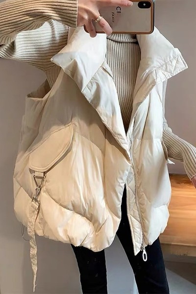 Φαρδύ καθημερινό γιλέκο με ψηλό γιακά και φερμουάρ