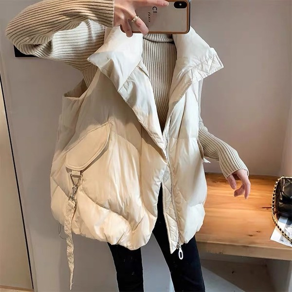 Φαρδύ καθημερινό γιλέκο με ψηλό γιακά και φερμουάρ