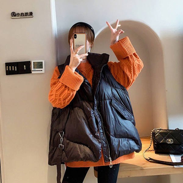 Φαρδύ καθημερινό γιλέκο με ψηλό γιακά και φερμουάρ