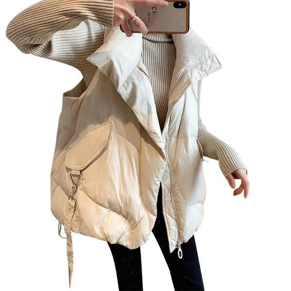 Φαρδύ καθημερινό γιλέκο με ψηλό γιακά και φερμουάρ