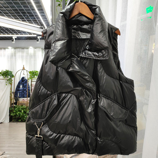 Καθημερινό φαρδύ γιλέκο με ψηλό γιακά και τσέπες