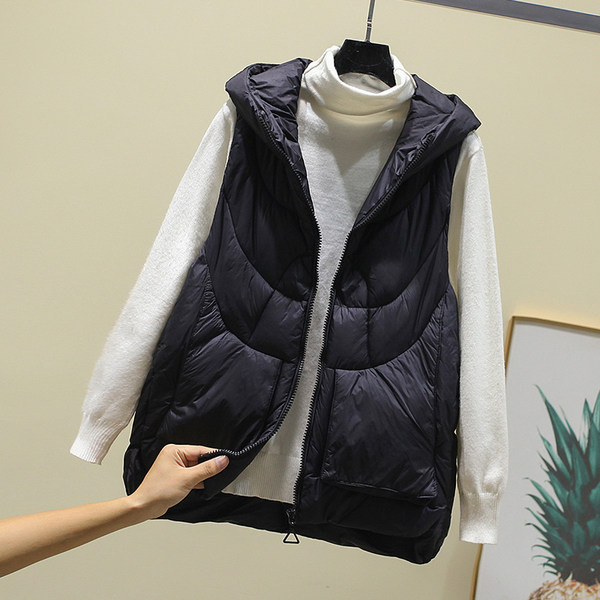 Női mellény kapucnival és cipzárral két színben