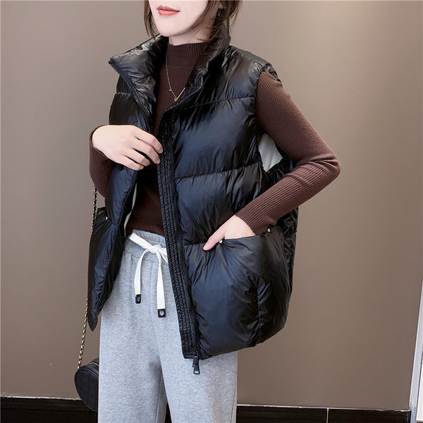 Széles őszi-téli mellény zsebekkel