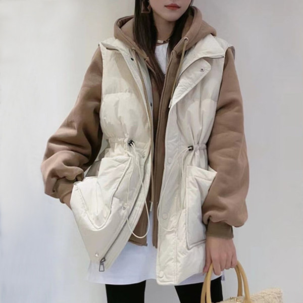 Női széles mellény nyakkendővel és nagy zsebekkel