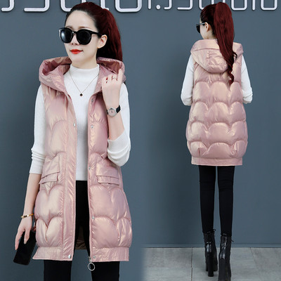 Pikk naiste vest kapuutsiga ja taskutega mitmes värvitoonis