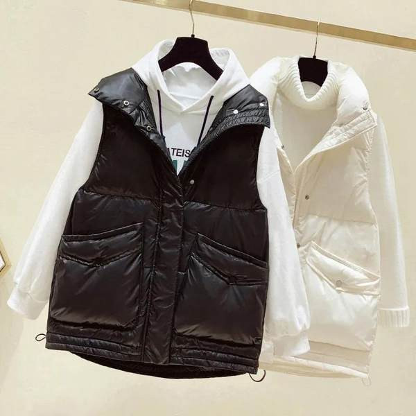 Γυναικείο χοντρό γιλέκο με μεγάλες τσέπες με κουμπιά