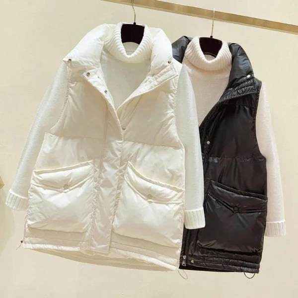 Γυναικείο χοντρό γιλέκο με μεγάλες τσέπες με κουμπιά