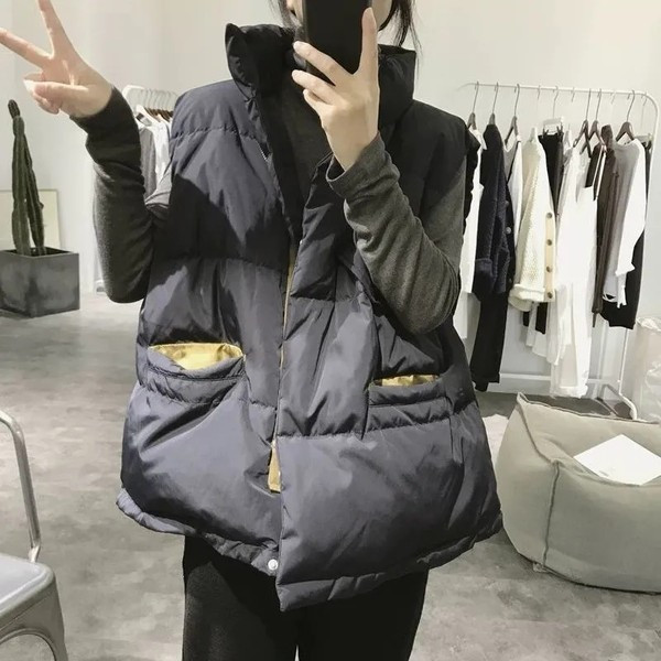 Széles modell téli mellény zsebekkel