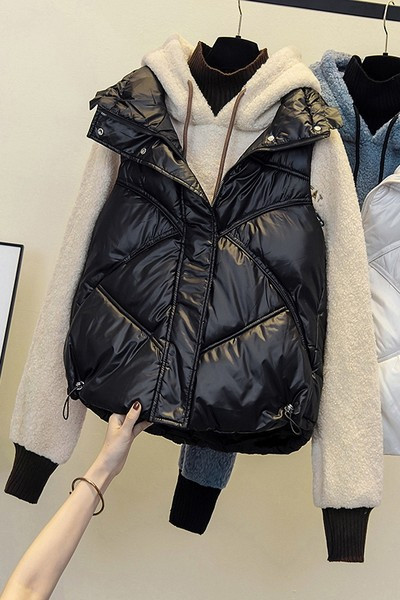 Γυναικείο γιλέκο με κουμπιά και κουκούλα σε δύο χρώματα