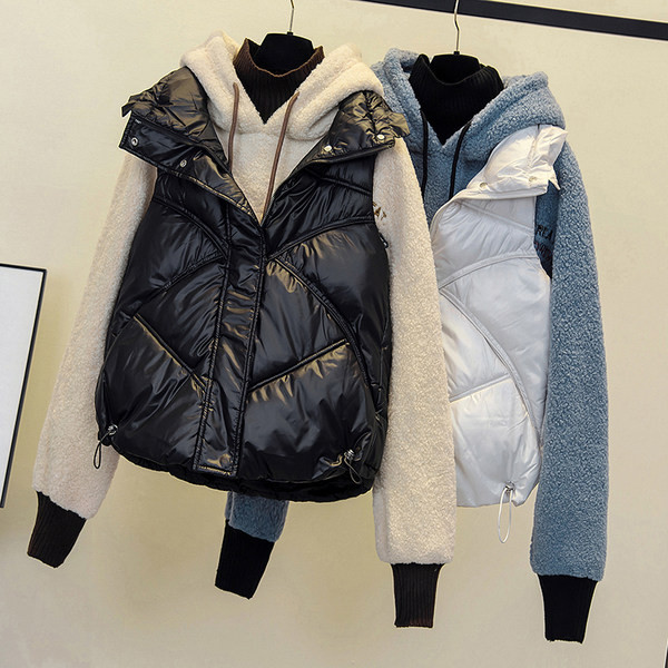 Γυναικείο γιλέκο με κουμπιά και κουκούλα σε δύο χρώματα