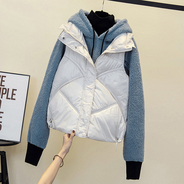 Γυναικείο γιλέκο με κουμπιά και κουκούλα σε δύο χρώματα