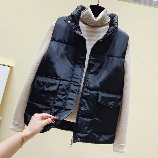 Νέο μοντέλο κοντό γιλέκο με ψηλό γιακά και φερμουάρ για γυναίκες