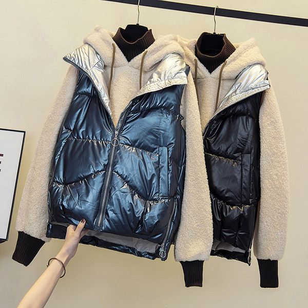 Őszi-téli női mellény magas gallérral - fekete és kék