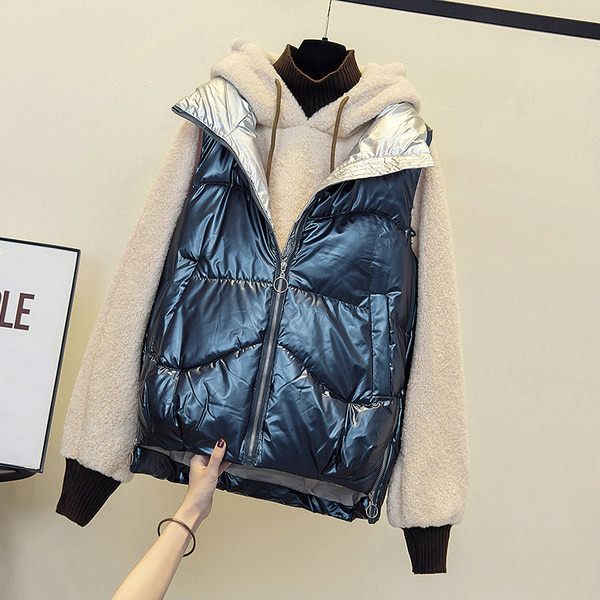 Őszi-téli női mellény magas gallérral - fekete és kék