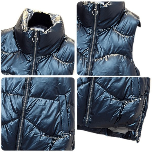 Őszi-téli női mellény magas gallérral - fekete és kék