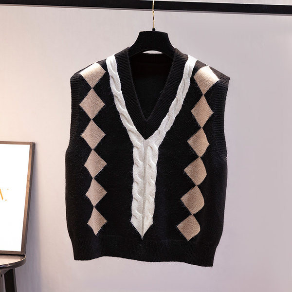 Ženski pleteni prsluk sa špic izrezom - široki model