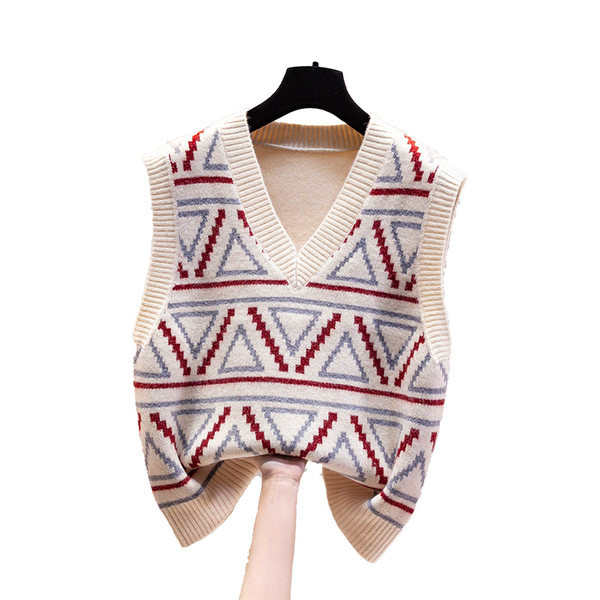 Γυναικείο χειμωνιάτικο γιλέκο με λαιμόκοψη spitz και έγχρωμη στάμπα