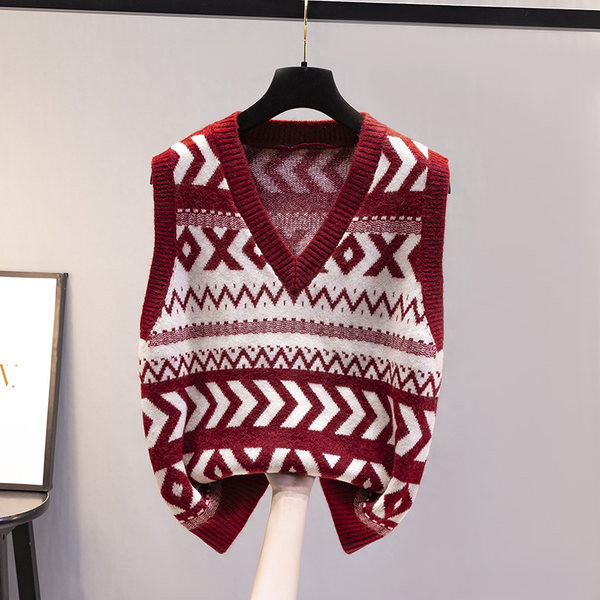 Μοντέρνο γυναικείο πλεκτό γιλέκο με λαιμόκοψη 