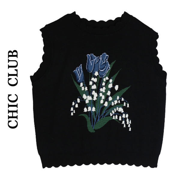 Új modell női kötött mellény virághímzéssel