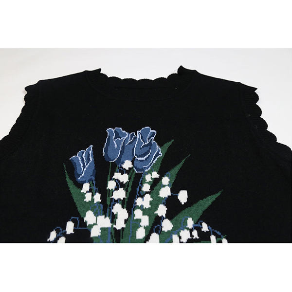 Új modell női kötött mellény virághímzéssel