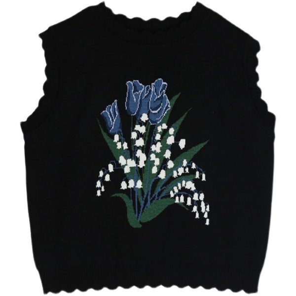 Új modell női kötött mellény virághímzéssel