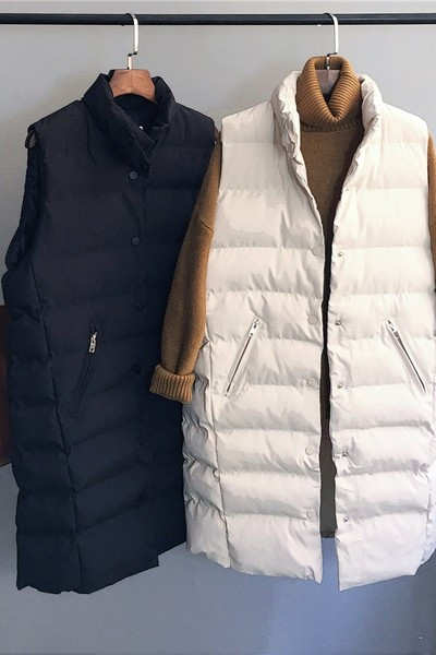 Dugi ženski ležerni prsluk s visokim ovratnikom