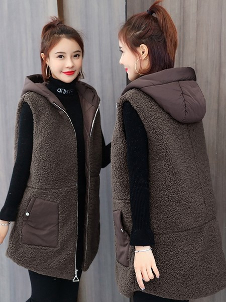 Alkalmi női hosszú mellény kapucni cipzárral és gombokkal