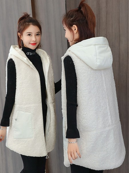 Alkalmi női hosszú mellény kapucni cipzárral és gombokkal