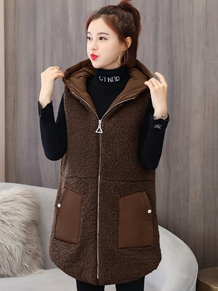 Alkalmi női hosszú mellény kapucni cipzárral és gombokkal