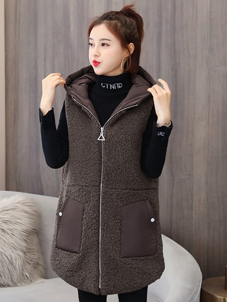 Alkalmi női hosszú mellény kapucni cipzárral és gombokkal